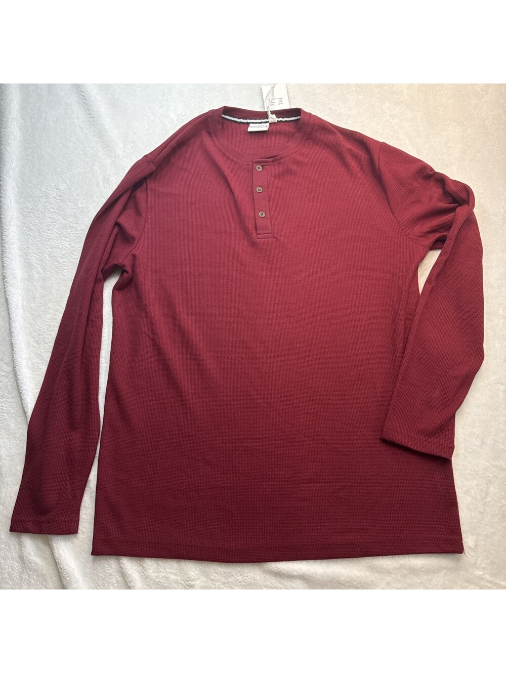 Smash Mens Long Sleeve Thermal Henley 2XL Red Waffle Knit Cotton Blend (2403)